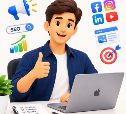 digital marketer shows happy moment